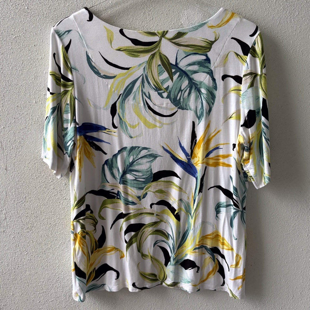 Chico’s Large Tropical Palm Leaf Short Sleeve Tee Casual Beach Cruise Resortwear - Picture 3 of 9